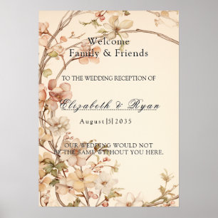 Affiche Aquarelle Pastel Fleurs Mariage Accueil