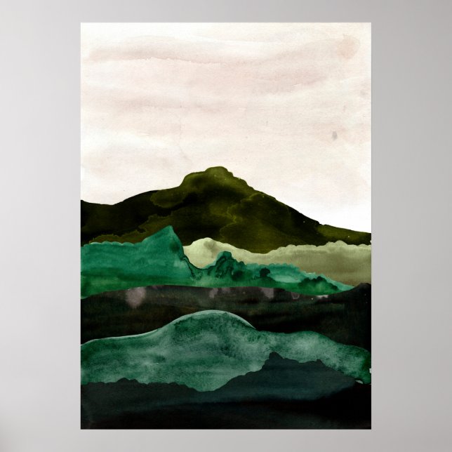 Affiche Aquarelle paysage de montagne abstrait. Art modern (Devant)