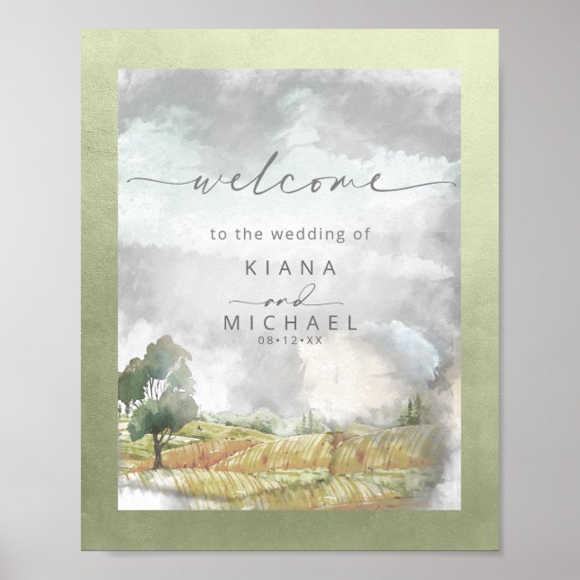 Affiche Aquarelle Paysage Mariage Bienvenue Sage ID786 (Devant)
