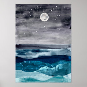 Affiche Aquarelle paysage marin abstrait Art moderne océan