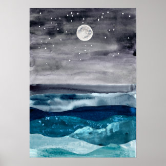 Affiche Aquarelle paysage marin abstrait Art moderne océan