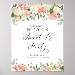 Affiche Aquarelle Peaches et crème Sweet sixteen Floral