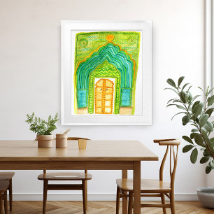 Affiche Aquarelle Peacock Door Jaipur City Palace Vert