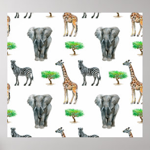 Affiche Aquarelle Peint Animaux Motif sans couture
