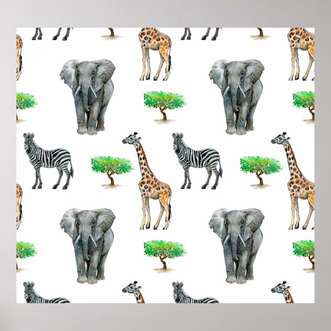 Affiche Aquarelle Peint Animaux Motif sans couture (Devant)