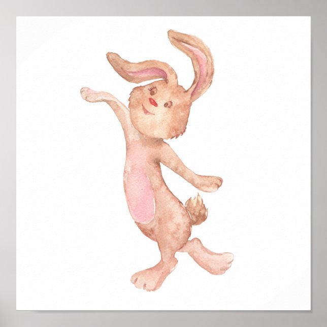 Affiche Aquarelle Peint Lapin Whimsical Lapin Mignonne (Devant)