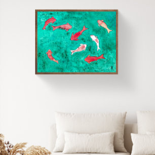 Affiche Aquarelle peinte à la main 8 poissons Koï