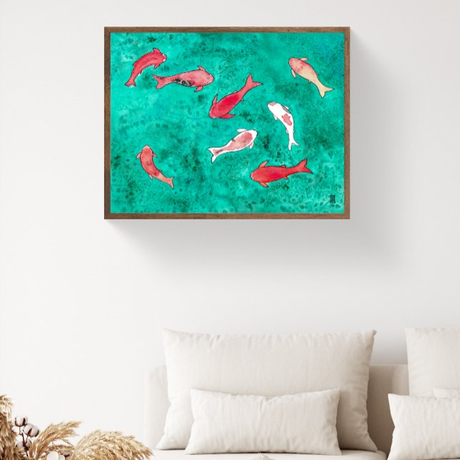 Affiche Aquarelle peinte à la main 8 poissons Koï (Créateur téléchargé)
