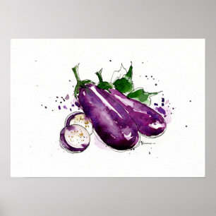 Affiche Aquarelle peinte à la main Eggplant, Peinture mura