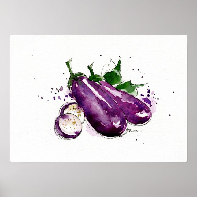 Affiche Aquarelle peinte à la main Eggplant, Peinture mura (Devant)
