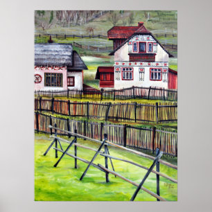 Affiche Aquarelle peinte à la main Transylvanie, Roumanie