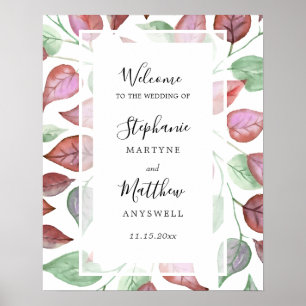 Affiche Aquarelle Peinte Bourgogne Feuille Mariage de feui