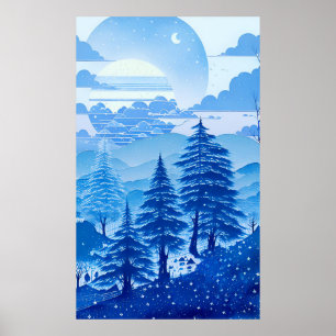 Affiche Aquarelle peinte en bleu pastel couleurs calmes 1