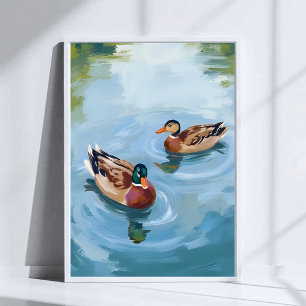 Affiche Aquarelle Peinte Étang aux Canards