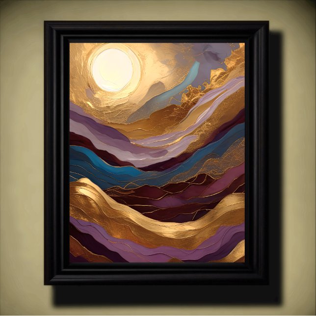 Affiche Aquarelle peinture Abstraite or pourpre bleu (Créateur téléchargé)