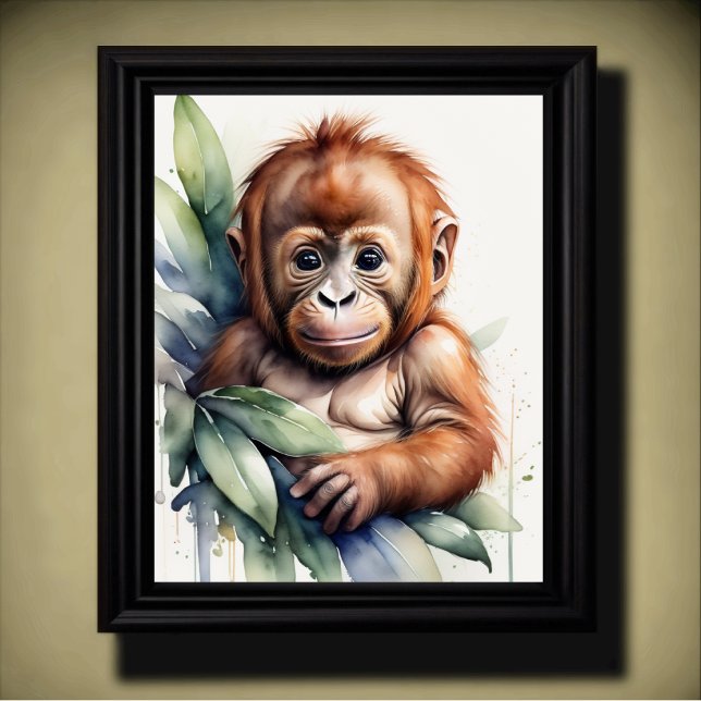 Affiche Aquarelle Peinture bébé Orangutan Nursery 5:4 (Créateur téléchargé)