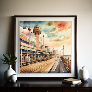 Affiche Aquarelle Peinture Boardwalk été 1:1