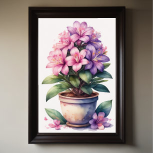 Affiche Aquarelle Peinture d'Azalea en Pot Purple II