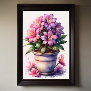 Affiche Aquarelle Peinture d'Azalea en Pot Purple III