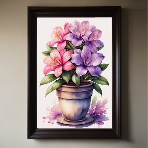 Affiche Aquarelle Peinture de Azalea en Pot pourpre