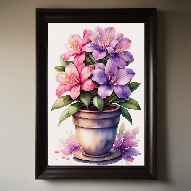 Affiche Aquarelle Peinture de Azalea en Pot pourpre (Créateur téléchargé)
