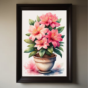 Affiche Aquarelle Peinture de Azalea en Pot Rose II
