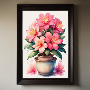 Affiche Aquarelle Peinture de Azalea en rose pot
