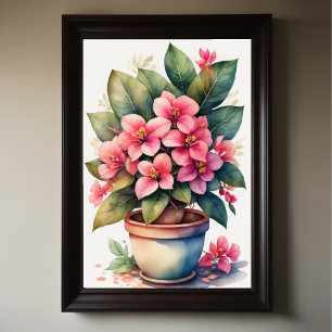 Affiche Aquarelle Peinture de Bouganvillea Pot Rose III