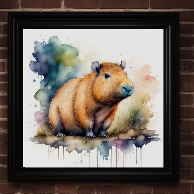 Affiche Aquarelle Peinture de Capybara 1:1 (Créateur téléchargé)