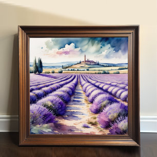 Affiche Aquarelle Peinture de champs de lavande paysage