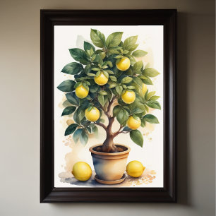 Affiche Aquarelle Peinture de citron en pot