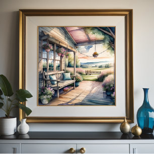 Affiche Aquarelle Peinture de confortable Porche de campag