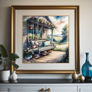 Affiche Aquarelle Peinture de confortable Porche de campag