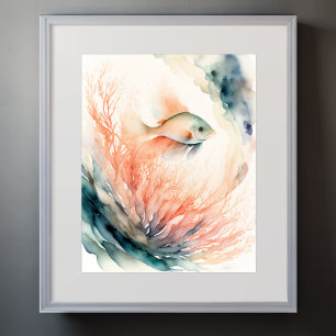 Affiche Aquarelle Peinture de corail de poisson