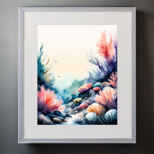 Affiche Aquarelle Peinture de Coral Reef rose