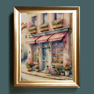 Affiche Aquarelle Peinture de Fleur Rose Shop Paris 5:4
