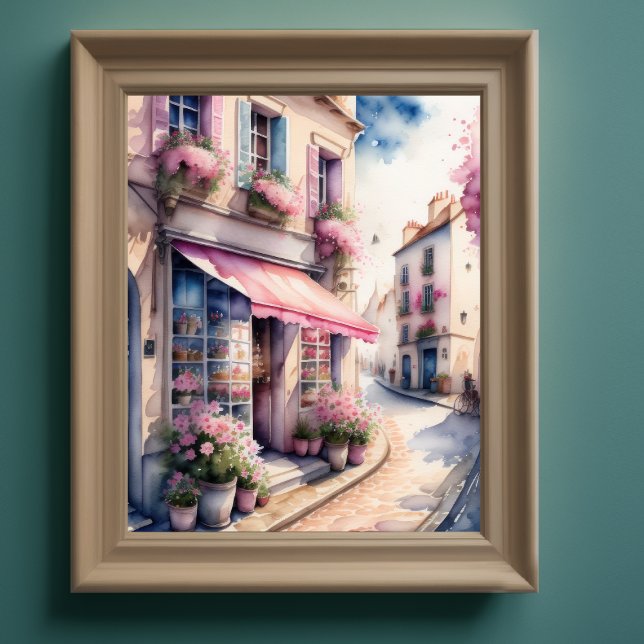 Affiche Aquarelle Peinture de Fleur Rose Shop Paris 5:4 (Créateur téléchargé)
