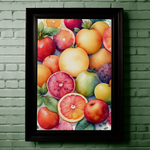 Affiche Aquarelle Peinture de Fruit Assorti II