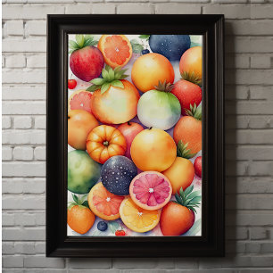 Affiche Aquarelle Peinture de fruits assortés