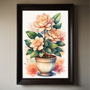 Affiche Aquarelle Peinture de Gardenia en Pot III