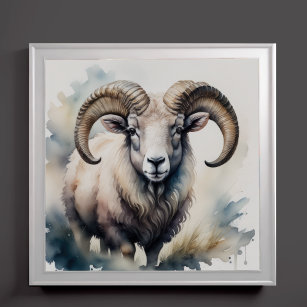 Affiche Aquarelle Peinture de Grand Cheval Mouton II