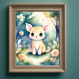 Affiche Aquarelle Peinture de Kawaii Chibi Créature III