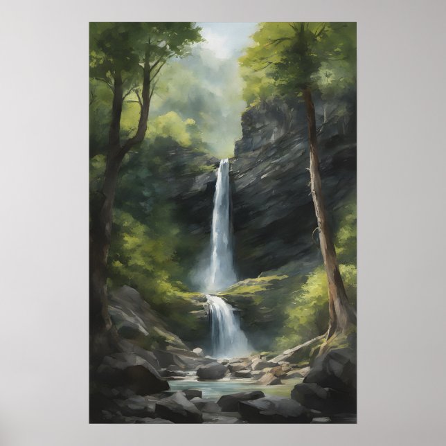 Affiche Aquarelle peinture de la cascade Nature (Devant)