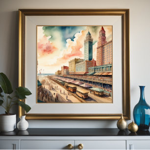 Affiche Aquarelle Peinture de la promenade Vintage du riva