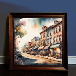 Affiche Aquarelle Peinture de la rue Vintage de la petite