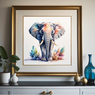 Affiche Aquarelle Peinture de l'éléphant 1:1