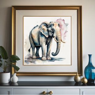 Affiche Aquarelle Peinture de l'éléphant 1:1