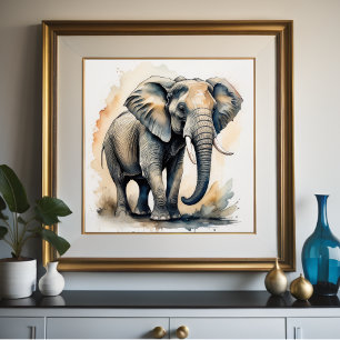 Affiche Aquarelle Peinture de l'éléphant 1:1