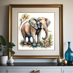 Affiche Aquarelle Peinture de l'éléphant 1:1
