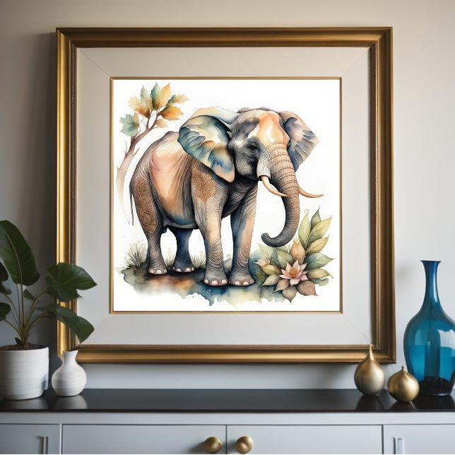 Affiche Aquarelle Peinture de l'éléphant 1:1 (Créateur téléchargé)